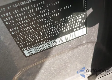 2022 Volkswagen Tiguan 2.0T Se from USA, damaged, VIN 3VV2B7AX3NM082741